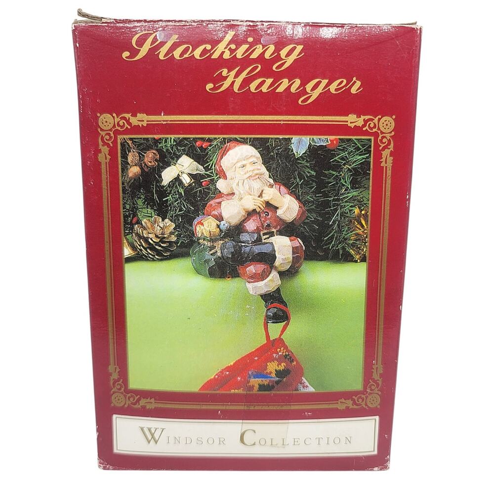 Chistmas Mantle Stocking Hanger Santa Smoking Pipe Bag Of Toys Ceramic w/ Box 8"
